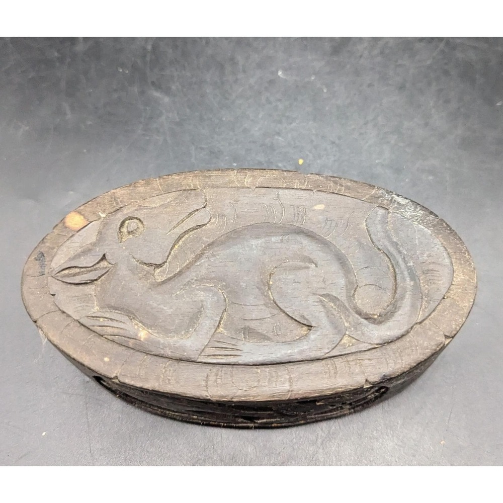 Vintage Hand Carved Wood Wooden Trinket Dresser Box Kangaroo 6.25"